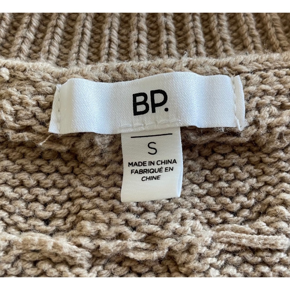 BP Nordstrom Tan Cable Knit Cropped V-Neck Sweater Small Camel Brown - Picture 4 of 5